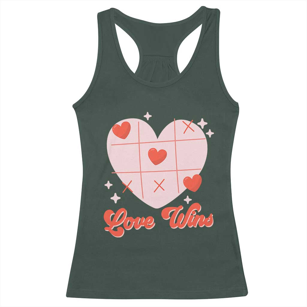 Valentine's Day Racerback Tank Top Love Always Wins Funny Heart Tic Tac Toe TS09 Dark Forest Green Print Your Wear
