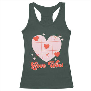 Valentine's Day Racerback Tank Top Love Always Wins Funny Heart Tic Tac Toe TS09 Dark Forest Green Print Your Wear