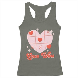 Valentine's Day Racerback Tank Top Love Always Wins Funny Heart Tic Tac Toe TS09 Military Green Print Your Wear