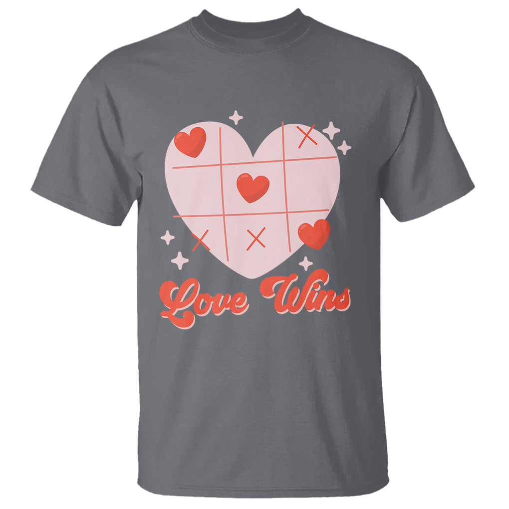 Valentine's Day T Shirt Love Always Wins Funny Heart Tic Tac Toe TS09 Charcoal Printyourwear