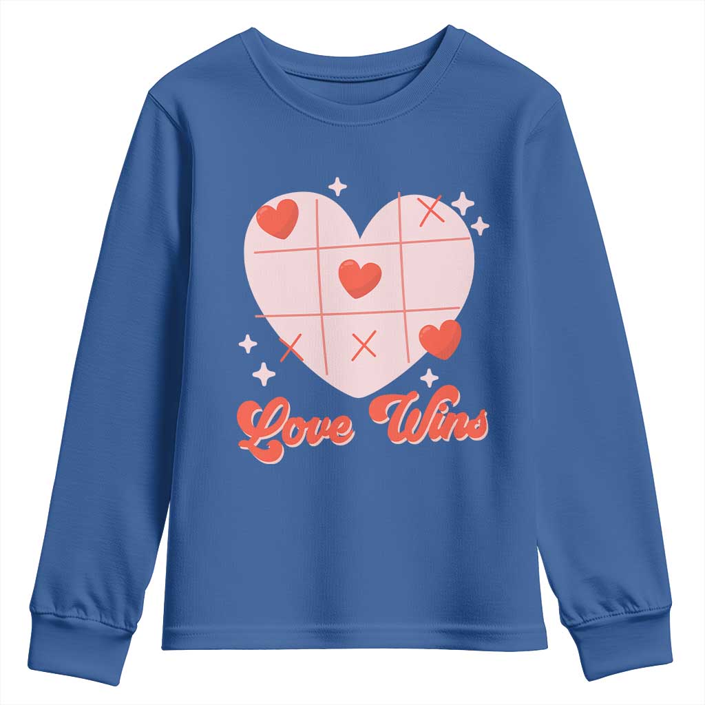 Valentine's Day Youth Sweatshirt Love Always Wins Funny Heart Tic Tac Toe TS09 Royal Blue Print Your Wear