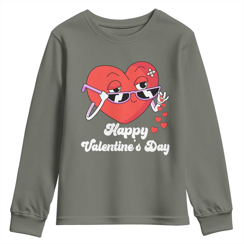 Happy Valentine's Day Cute Heart Bae Funny Salting Hearts Youth Sweatshirt TS09 Military Green Print Your Wear