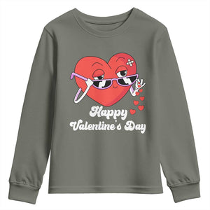 Happy Valentine's Day Cute Heart Bae Funny Salting Hearts Youth Sweatshirt TS09 Military Green Print Your Wear