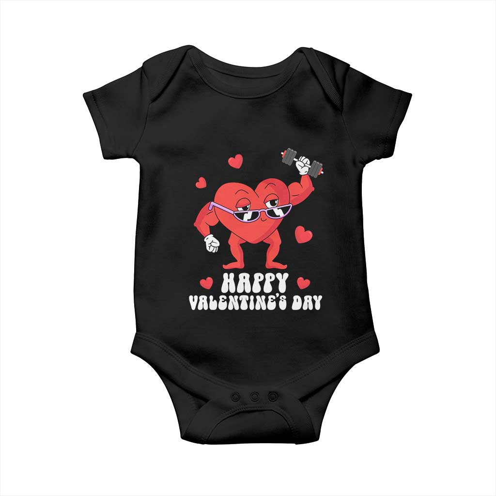 Happy Valentine's Day Gymer Heart Weightlifting Funny Deadlift Fitness Baby Onesie TS09 Black Print Your Wear