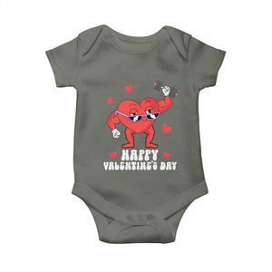 Happy Valentine's Day Gymer Heart Weightlifting Funny Deadlift Fitness Baby Onesie TS09 Military Green Print Your Wear