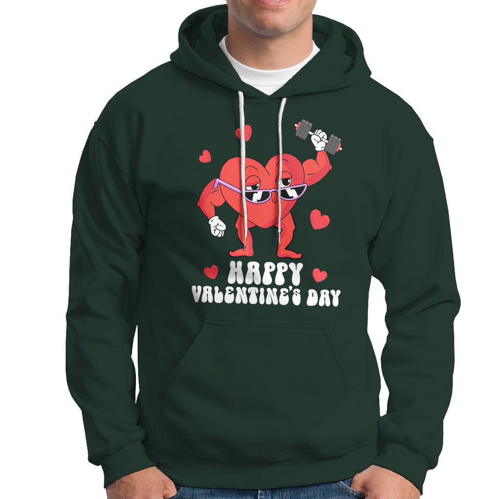 Happy Valentine's Day Gymer Heart Weightlifting Funny Deadlift Fitness Hoodie TS09 Dark Forest Green Printyourwear
