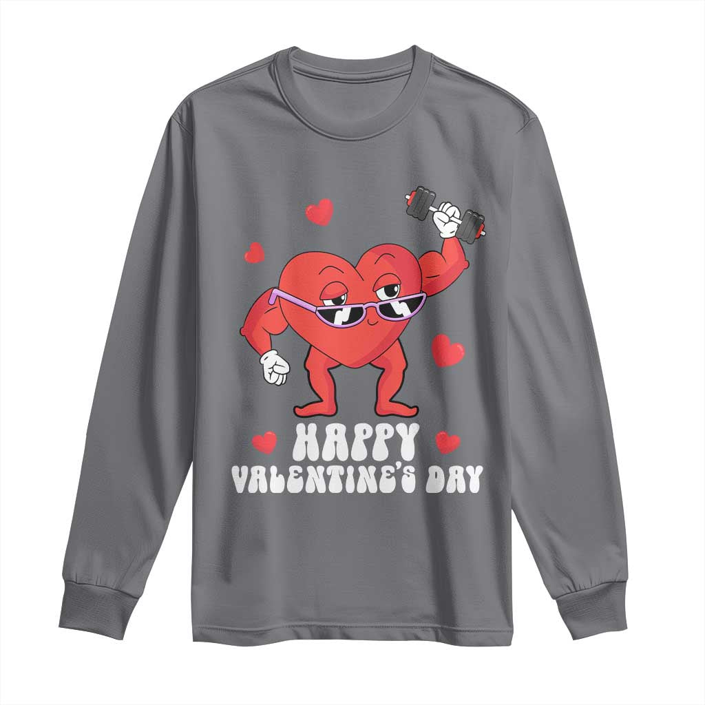 Happy Valentine's Day Gymer Heart Weightlifting Funny Deadlift Fitness Long Sleeve Shirt TS09 Charcoal Print Your Wear