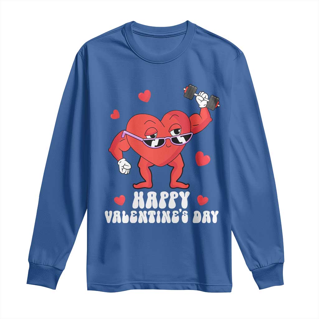 Happy Valentine's Day Gymer Heart Weightlifting Funny Deadlift Fitness Long Sleeve Shirt TS09 Royal Blue Print Your Wear
