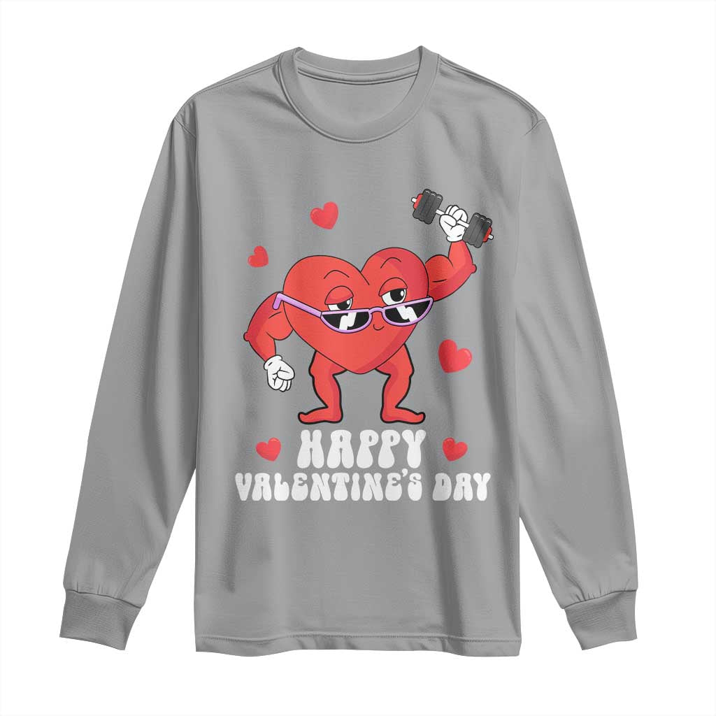 Happy Valentine's Day Gymer Heart Weightlifting Funny Deadlift Fitness Long Sleeve Shirt TS09 Sport Gray Print Your Wear