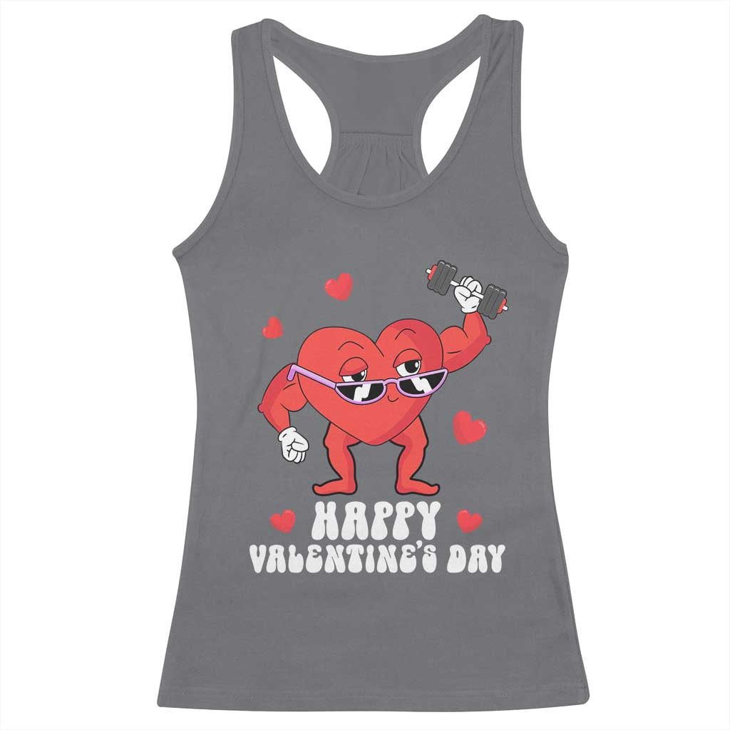 Happy Valentine's Day Gymer Heart Weightlifting Funny Deadlift Fitness Racerback Tank Top TS09 Charcoal Print Your Wear