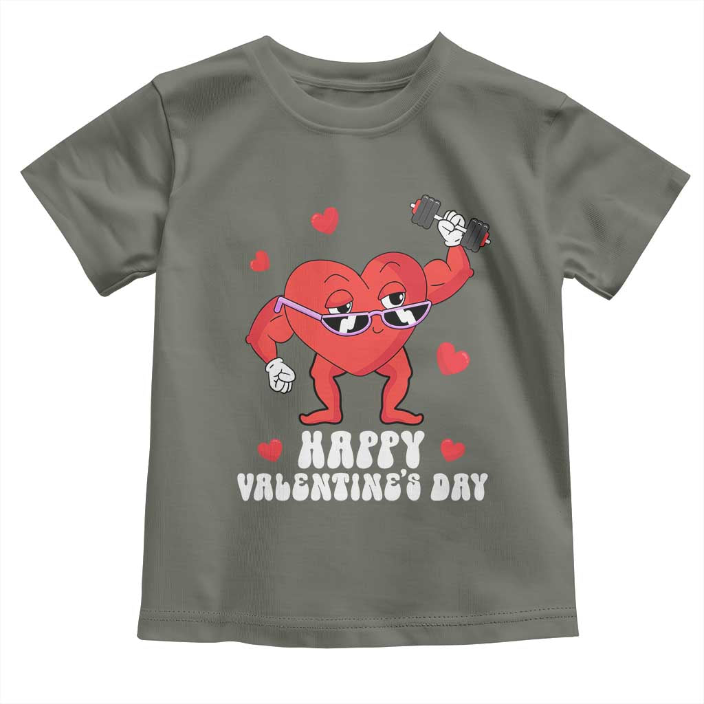 Happy Valentine's Day Gymer Heart Weightlifting Funny Deadlift Fitness Toddler T Shirt TS09 Military Green Print Your Wear