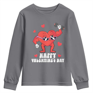 Happy Valentine's Day Gymer Heart Weightlifting Funny Deadlift Fitness Youth Sweatshirt TS09 Charcoal Print Your Wear