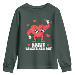 Happy Valentine's Day Gymer Heart Weightlifting Funny Deadlift Fitness Youth Sweatshirt TS09 Dark Forest Green Print Your Wear