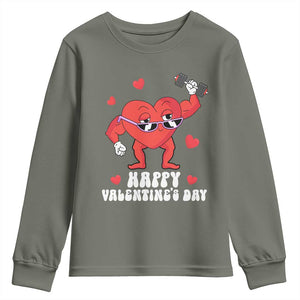 Happy Valentine's Day Gymer Heart Weightlifting Funny Deadlift Fitness Youth Sweatshirt TS09 Military Green Print Your Wear