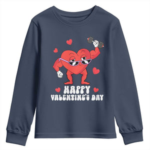 Happy Valentine's Day Gymer Heart Weightlifting Funny Deadlift Fitness Youth Sweatshirt TS09 Navy Print Your Wear