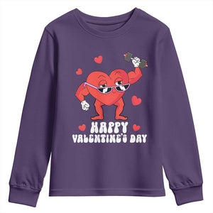 Happy Valentine's Day Gymer Heart Weightlifting Funny Deadlift Fitness Youth Sweatshirt TS09 Purple Print Your Wear