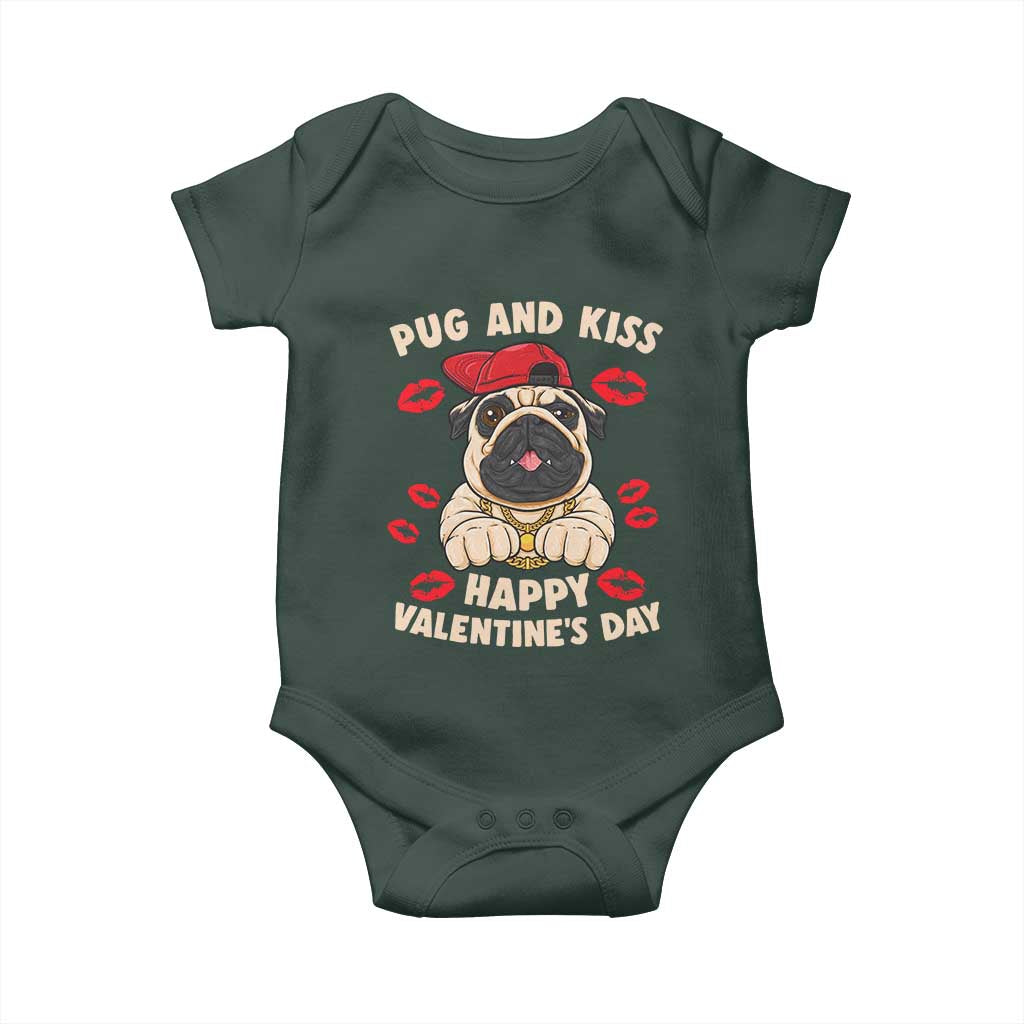 Pug And Kiss Happy Valentine's Day Funny Pet Lover Baby Onesie TS09 Print Your Wear