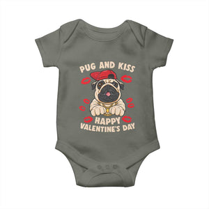 Pug And Kiss Happy Valentine's Day Funny Pet Lover Baby Onesie TS09 Military Green Print Your Wear