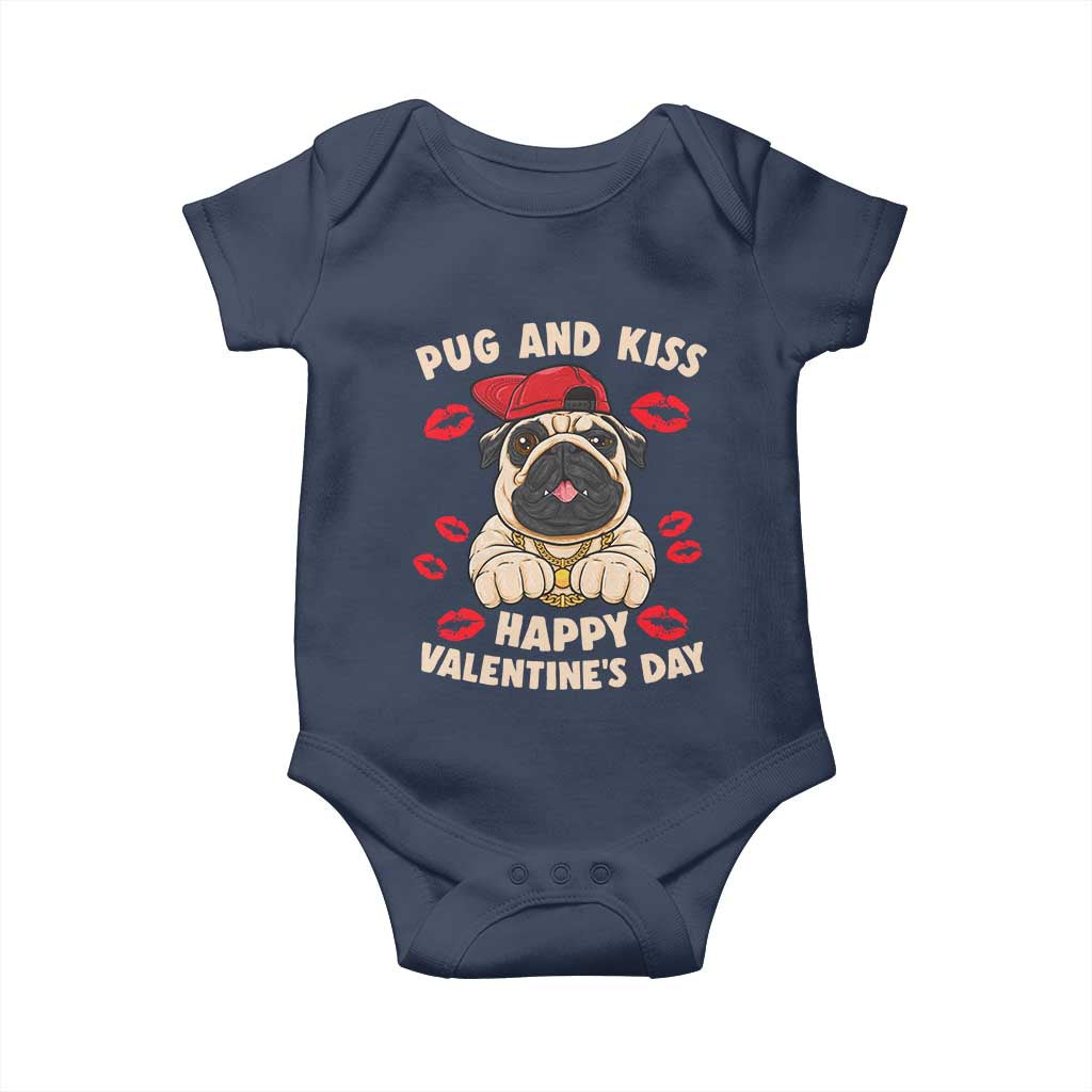 Pug And Kiss Happy Valentine's Day Funny Pet Lover Baby Onesie TS09 Navy Print Your Wear