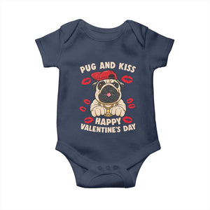 Pug And Kiss Happy Valentine's Day Funny Pet Lover Baby Onesie TS09 Navy Print Your Wear