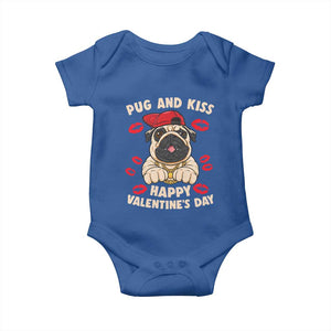 Pug And Kiss Happy Valentine's Day Funny Pet Lover Baby Onesie TS09 Royal Blue Print Your Wear