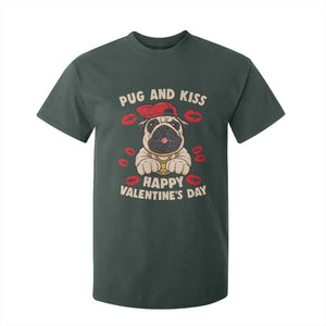 Pug And Kiss Happy Valentine's Day Funny Pet Lover T Shirt For Kid TS09 Dark Forest Green Print Your Wear