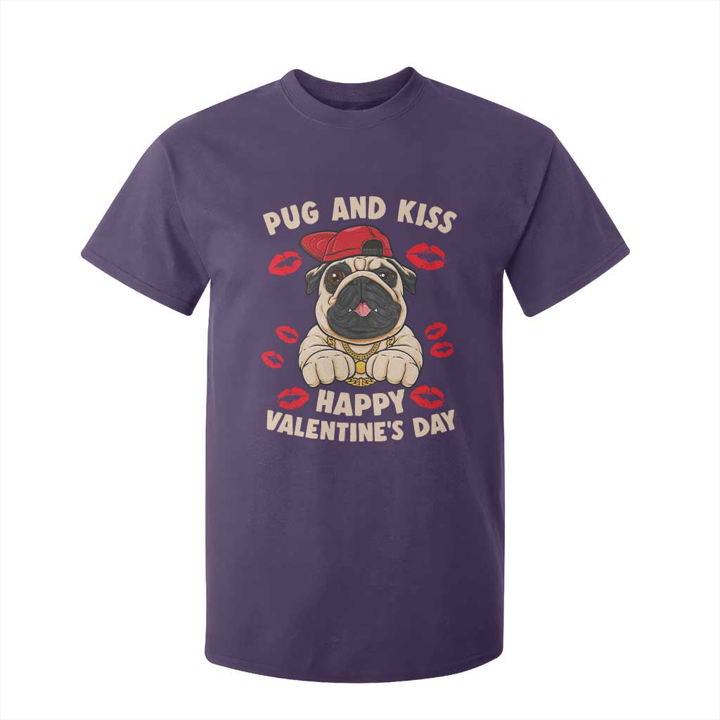 Pug And Kiss Happy Valentine's Day Funny Pet Lover T Shirt For Kid TS09 Purple Print Your Wear