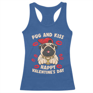 Pug And Kiss Happy Valentine's Day Funny Pet Lover Racerback Tank Top TS09 Royal Blue Print Your Wear