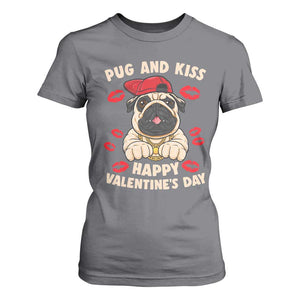 Pug And Kiss Happy Valentine's Day Funny Pet Lover T Shirt For Women TS09 Charcoal Print Your Wear