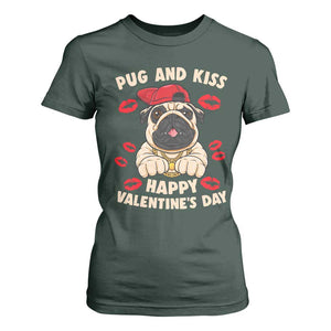 Pug And Kiss Happy Valentine's Day Funny Pet Lover T Shirt For Women TS09 Dark Forest Green Print Your Wear