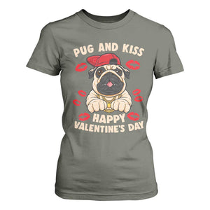 Pug And Kiss Happy Valentine's Day Funny Pet Lover T Shirt For Women TS09 Military Green Print Your Wear