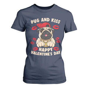 Pug And Kiss Happy Valentine's Day Funny Pet Lover T Shirt For Women TS09 Navy Print Your Wear