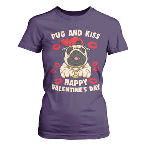 Pug And Kiss Happy Valentine's Day Funny Pet Lover T Shirt For Women TS09 Purple Print Your Wear
