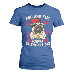Pug And Kiss Happy Valentine's Day Funny Pet Lover T Shirt For Women TS09 Royal Blue Print Your Wear
