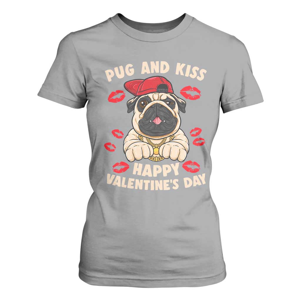 Pug And Kiss Happy Valentine's Day Funny Pet Lover T Shirt For Women TS09 Sport Gray Print Your Wear