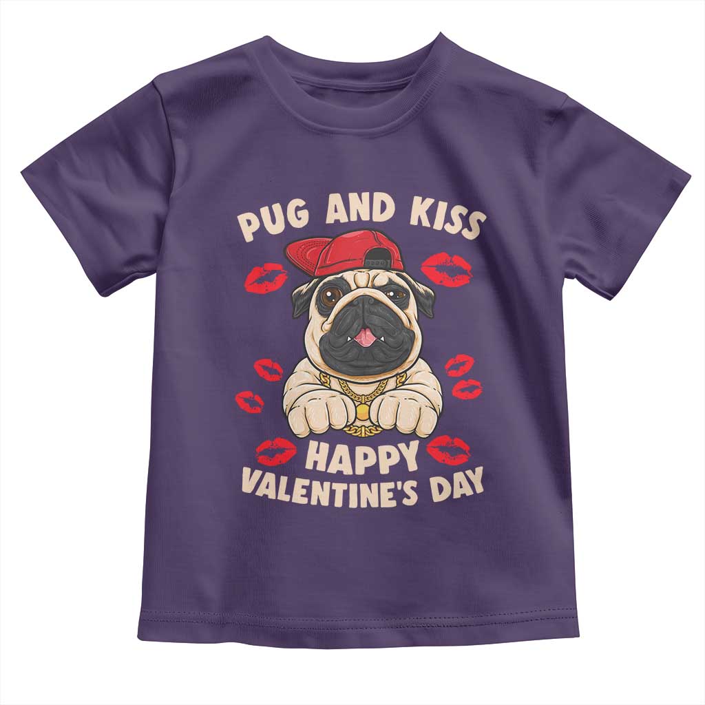 Pug And Kiss Happy Valentine's Day Funny Pet Lover Toddler T Shirt TS09 Purple Print Your Wear