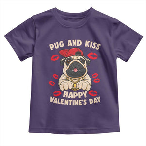 Pug And Kiss Happy Valentine's Day Funny Pet Lover Toddler T Shirt TS09 Purple Print Your Wear