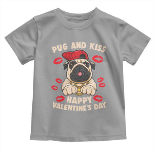 Pug And Kiss Happy Valentine's Day Funny Pet Lover Toddler T Shirt TS09 Sport Gray Print Your Wear