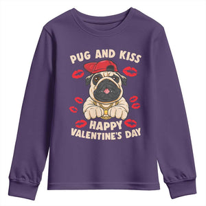 Pug And Kiss Happy Valentine's Day Funny Pet Lover Youth Sweatshirt TS09 Purple Print Your Wear