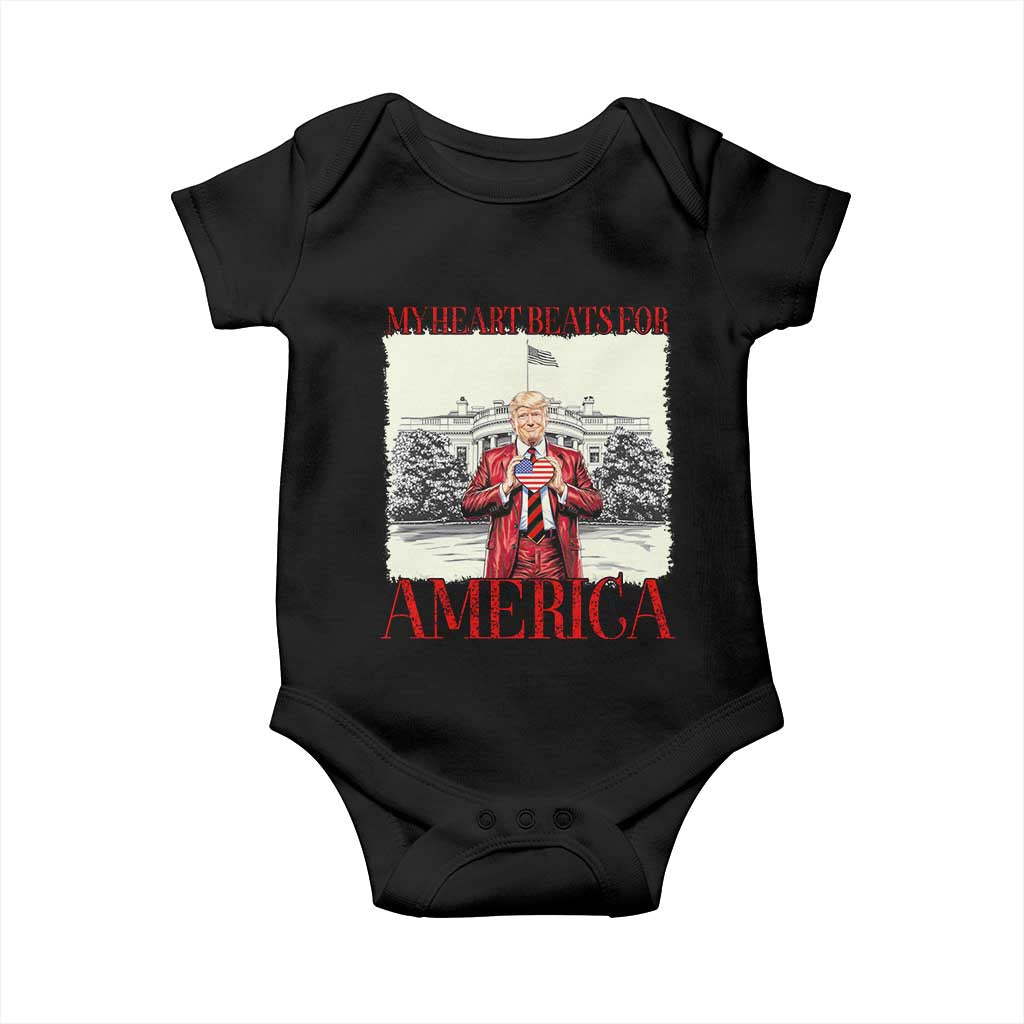 Funny Trump Baby Onesie My Heart Beats For America Valentine's Day TS09 Black Print Your Wear