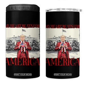 Funny Trump 4 in 1 Can Cooler Tumbler My Heart Beats For America Valentine's Day TS09 One Size: 16 oz Black Print Your Wear