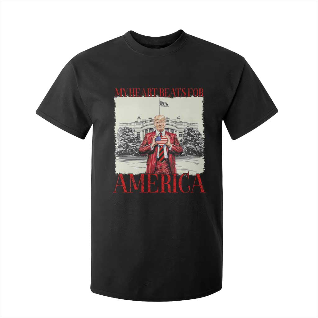 Funny Trump T Shirt For Kid My Heart Beats For America Valentine's Day TS09 Black Print Your Wear