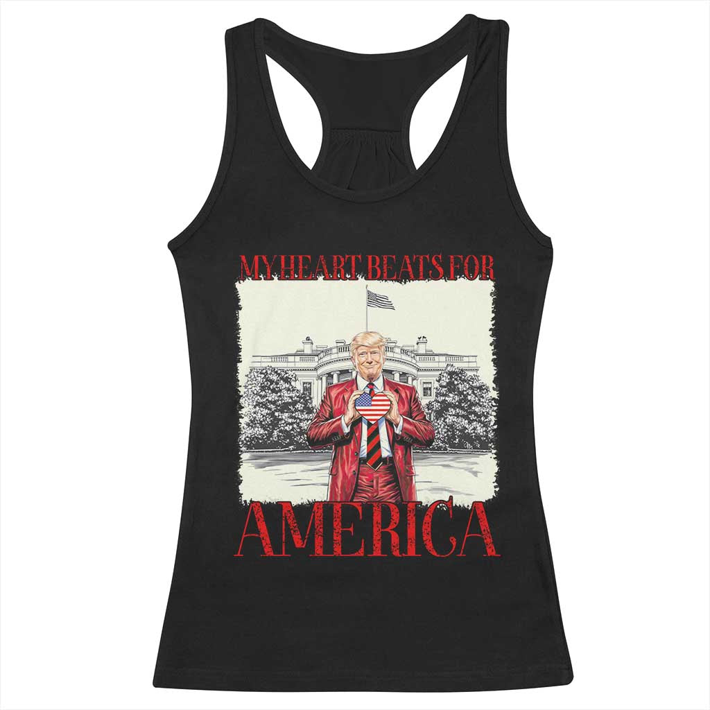 Funny Trump Racerback Tank Top My Heart Beats For America Valentine's Day TS09 Black Print Your Wear