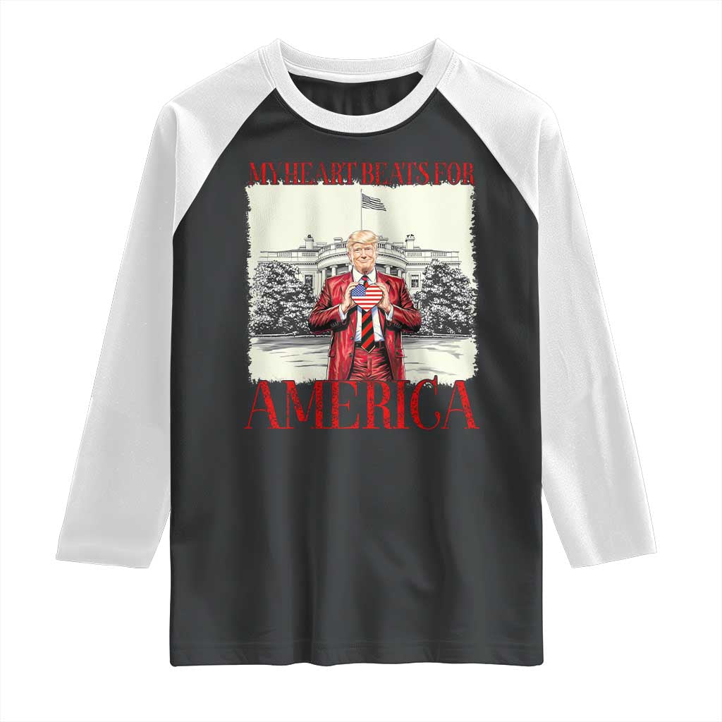Funny Trump Raglan Shirt My Heart Beats For America Valentine's Day TS09 Black White Print Your Wear