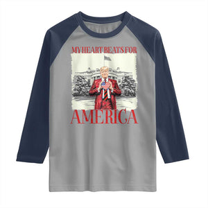 Funny Trump Raglan Shirt My Heart Beats For America Valentine's Day TS09 Sport Gray Navy Print Your Wear