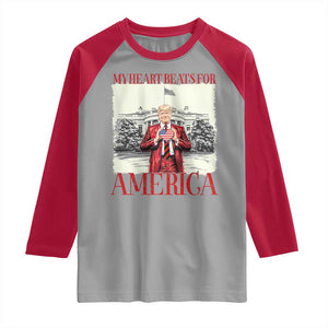 Funny Trump Raglan Shirt My Heart Beats For America Valentine's Day TS09 Sport Gray Red Print Your Wear