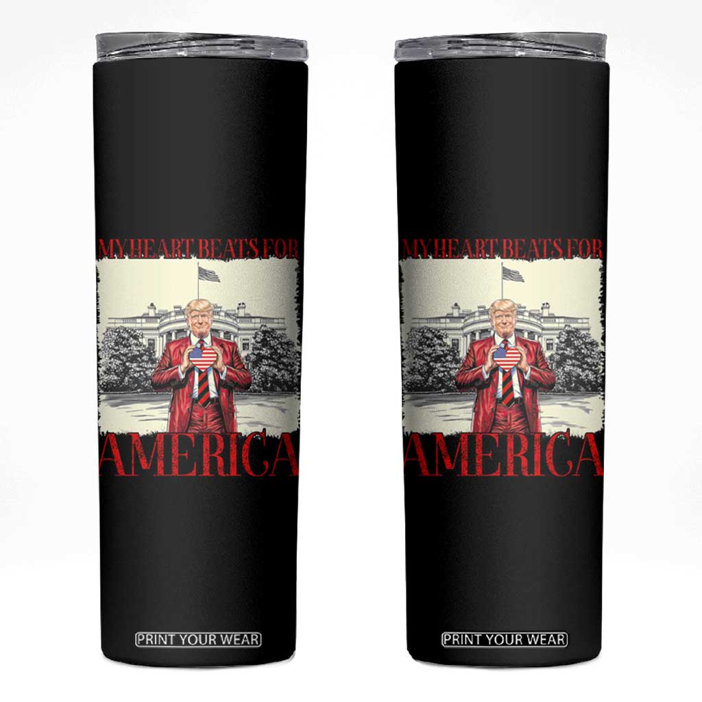 Funny Trump Skinny Tumbler My Heart Beats For America Valentine's Day TS09 Black Print Your Wear