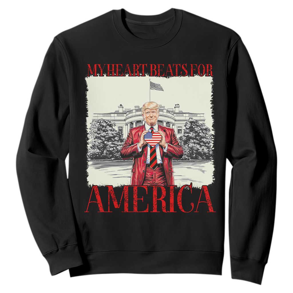 Funny Trump Sweatshirt My Heart Beats For America Valentine's Day TS09 Black Print Your Wear