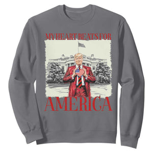Funny Trump Sweatshirt My Heart Beats For America Valentine's Day TS09 Charcoal Print Your Wear