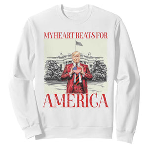 Funny Trump Sweatshirt My Heart Beats For America Valentine's Day TS09 White Print Your Wear